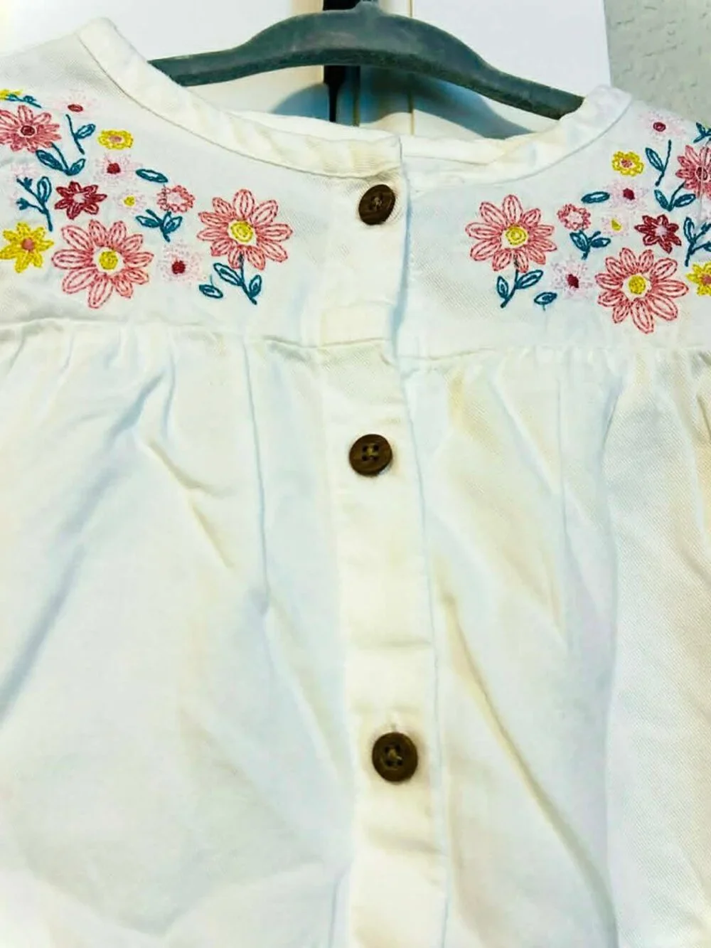 NWT CARTER'S Baby Girl Boho Embroidered Yoke White Button Front Shirt 18 mos